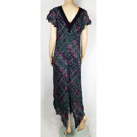 Maxi Dress Floral Full Long Black Blue - Picture 2 of 3